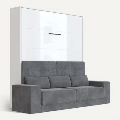 Lit Escamotable 180x200cm Vertical Canapé Anthracite Lit Mural Sup M1 Blanc/blanc Brillant