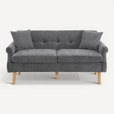 Canapé 2 Places Moderne Tissu En Chenille,pieds En Bois Massif,162x74x77cm,gris