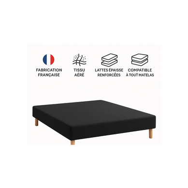 Sommier Tapissier Noir 140x200 Cm - Fabrication Française Artisanale - Pieds s - Hauteur Avec Sommier Tapissier Noir 140x200 Cm - Fabrication Française Artisanale - Pieds s - Hauteur Avec
