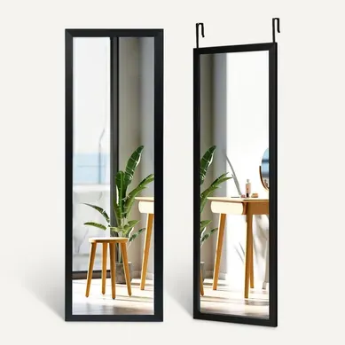 Miroir Mural Suspendu, Miroir De Porte 120 X 37 Cm Avec Crochets De Suspension, Noir