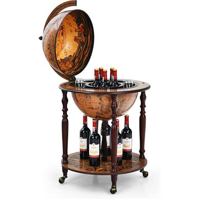 Bar Globe Cartographie Marine Du Xvie Siècle, Avec 4 Roulettes Et Style Rétro,marron