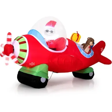 Décoration Gonflable De Noël De 220 Cm, Père Noël Pilotant Un Avion Avec Des Boîtes Cadeaux