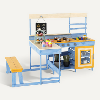 2 En 1 Cuisine Extérieure Enfant Avec Tableau Noir Et Table De Pique-nique (bleu) 2 En 1 Cuisine Extérieure Enfant Avec Tableau Noir Et Table De Pique-nique (bleu)