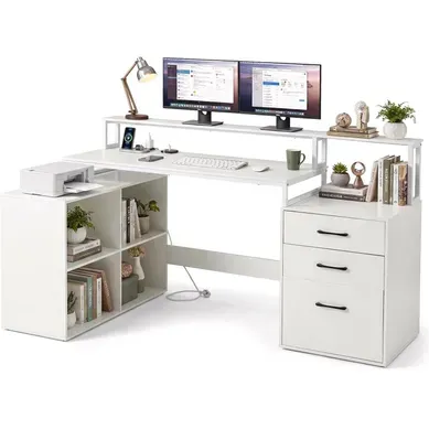 Bureau En L Avec Station De Recharge Intégrée, Bureau D'angle Avec Tiroir De Classement