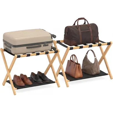 Lot De 2 Porte-valises Pliants En Bambou, 46 X 68 X 53 Cm, Porte Bagages Pliables (naturel) Lot De 2 Porte-valises Pliants En Bambou, 46 X 68 X 53 Cm, Porte Bagages Pliables (naturel)