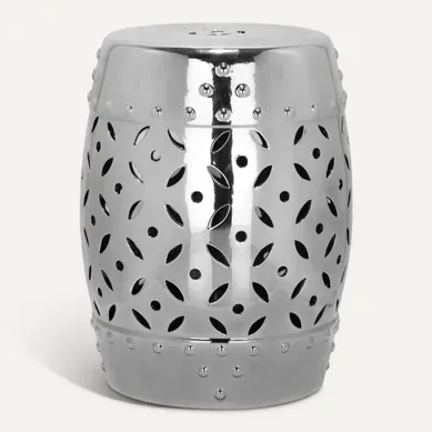Tabouret De Jardin Birdella Argent Ceramique 33 X 33 X 47 Cm