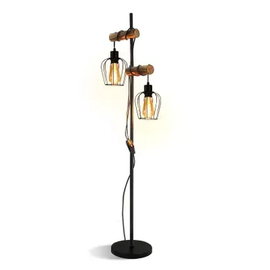Lampadaire Vintage 2 Lumières, Industriel Lampadaire Métal Noir E27, H:151 cm, Lampadaire Salon