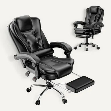 Chaise De Bureau Ergonomique Avec Repose-pieds Et Fonction D'inclinaison Réglable - Noir
