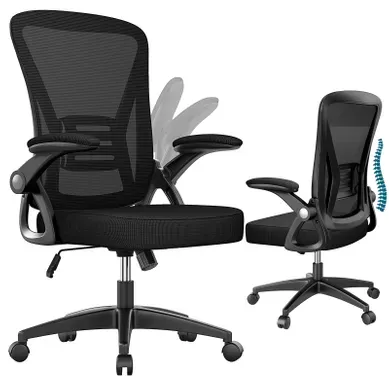 Fauteuil De Bureau Ergonomique En Maille Avec Soutien Lombaire, Accoudoirs Réglables - Noir
