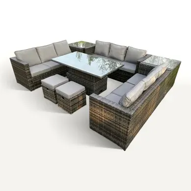 Salon De Jardin En Rotin Avec Canapé Table à Manger Réglable En Hauteur 2 Tabourets