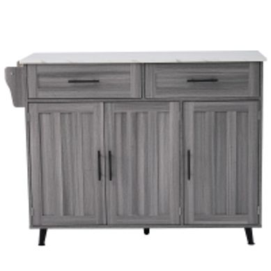Îlot De Cuisine Roulant Avec Rallonge Rabattable - 3 Tiroirs + Rangements - Finition Bleu Clair