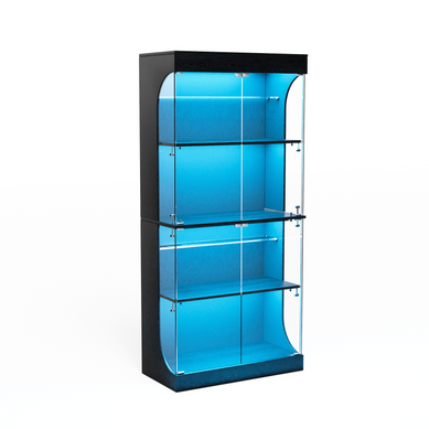 Vitrine LED 80x35x165cm 4 Niveaux Rangement Portes Vitrees - Noir Vitrine LED 80x35x165cm 4 Niveaux Rangement Portes Vitrees - Noir