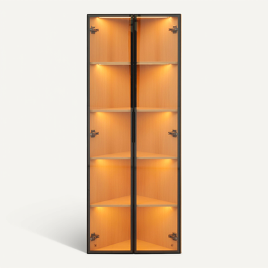 Vitrine D’angle LED 62x35x160 Avec Portes Vitrées Effet Chêne Vitrine D’angle LED 62x35x160 Avec Portes Vitrées Effet Chêne