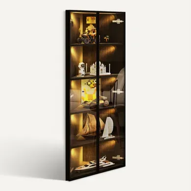 Vitrine D’angle LED 62x35x160 Avec Portes Vitrées Verre Trempé Noir Vitrine D’angle LED 62x35x160 Avec Portes Vitrées Verre Trempé Noir