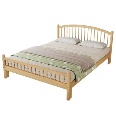 Lit Double 140x200 Cm En Pin Naturel Avec Tête De Lit à Barreaux Et Sommier