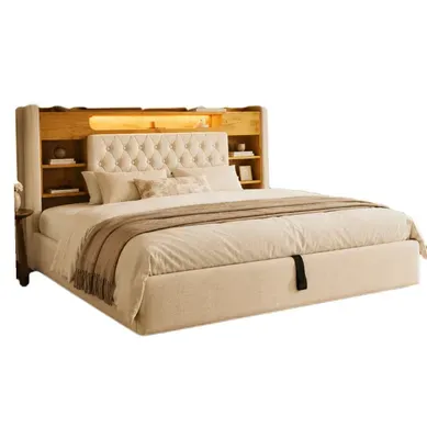 Lit Coffre 140x190 Cm Avec LED, USB/type-c, Tête De Lit Rangement, Beige Lit Coffre 140x190 Cm Avec LED, USB/type-c, Tête De Lit Rangement, Beige