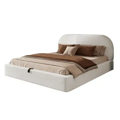 Lit Coffre 180x200 Cm Avec Rangement Hydraulique, Sommier à Lattes, Velours Bouclé Beige