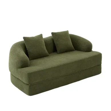 Canapé Convertible 2 Places Canapé-lit Pliable Gain De Place 2 Coussins Chenille Vert Canapé Convertible 2 Places Canapé-lit Pliable Gain De Place 2 Coussins Chenille Vert