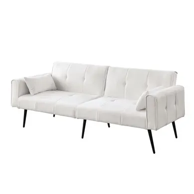 Canapé Convertible 3 Places 175 Cm En Velours Côtelé Avec Pieds Métal Beige Canapé Convertible 3 Places 175 Cm En Velours Côtelé Avec Pieds Métal Beige