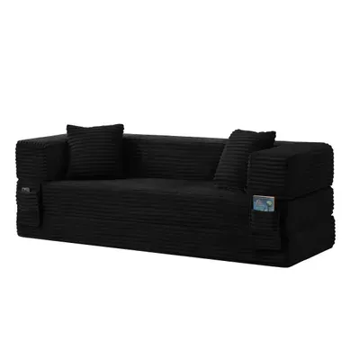 Canapé Modulable Convertible 200x76x60cm, Canapé-à Double Structure, Velours Côtelé, Nior