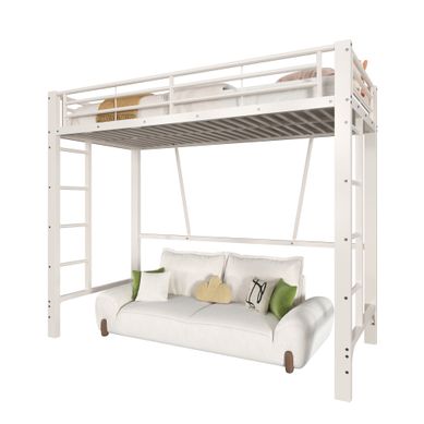 Lit Mezzanine 90x200 Cm – Avec Double échelle Et Espace Sous Lit Modulable – Métal – Blanc
