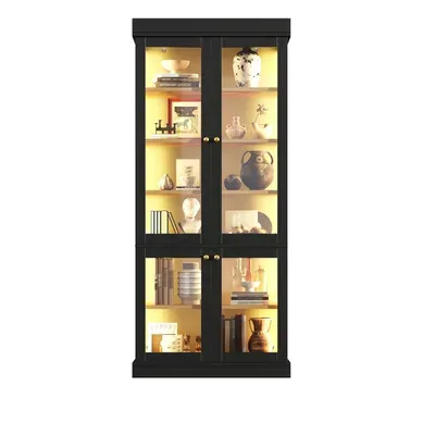 Armoire Vitrine LED 80x40x180 Cm, Portes Vitrées, LED D'ambiance, Anti-basculement, Mdf, Noir Armoire Vitrine LED 80x40x180 Cm, Portes Vitrées, LED D'ambiance, Anti-basculement, Mdf, Noir