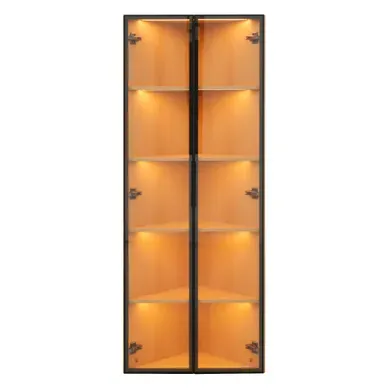 Vitrine Bibliothèque LED 40x40x200 Cm, 2 Portes En Verre Trempé, Tiroir Noyer, Mdf Blanc Vitrine Bibliothèque LED 40x40x200 Cm, 2 Portes En Verre Trempé, Tiroir Noyer, Mdf Blanc