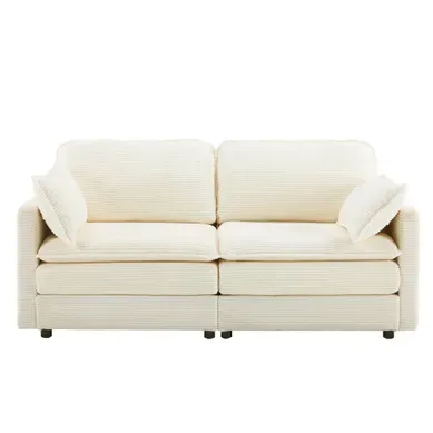 Canapé 2 Places 167x75x85 Cm - Velours Côtelé Et Structure Bois - Design Moderne -chambre - Blanc Canapé 2 Places 167x75x85 Cm - Velours Côtelé Et Structure Bois - Design Moderne -chambre - Blanc