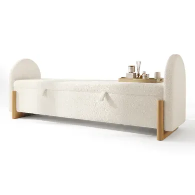 Banquette Coffre 186 Cm, Banc Bout De Lit En Bouclé Blanc Avec Vérin à Gaz, Pieds Bois Banquette Coffre 186 Cm, Banc Bout De Lit En Bouclé Blanc Avec Vérin à Gaz, Pieds Bois
