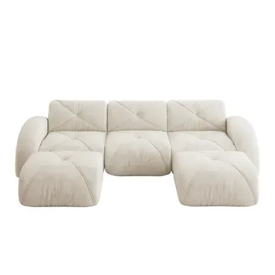 Canapé En U 3 Places 281x171x76 Cm, 2 Poufs, Sans Cadre, Livré Monté, Chenille, Beige