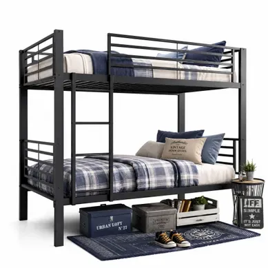 Lit Superposé En Métal 90x200 Cm Avec Sommier À Lattes, échelle Réversible, Charge 350 Kg, Noir Lit Superposé En Métal 90x200 Cm Avec Sommier À Lattes, échelle Réversible, Charge 350 Kg, Noir