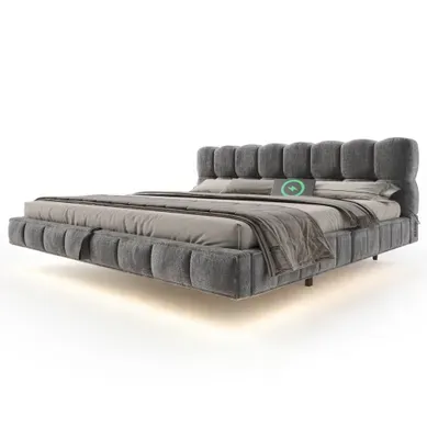 Lit Coffre 160x200 Cm Lit Rembourré Effet Suspendu, Design Arrondi, LED Et Ports USB, Chenille Gris Lit Coffre 160x200 Cm Lit Rembourré Effet Suspendu, Design Arrondi, LED Et Ports USB, Chenille Gris