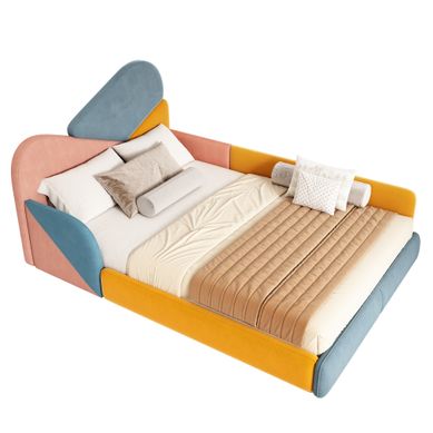 Lit Enfant Rembourré 140x200 Cm Avec Tête De Lit Capitonnée, Lit Simple, Multicolore