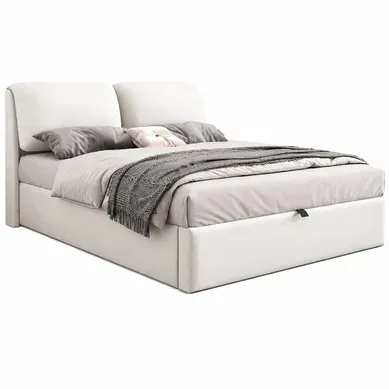 Lit Coffre Rembourré 140x190 Cm, Rangement Hydraulique, 3 Tiroirs, Sommier À Lattes, Velours Beige