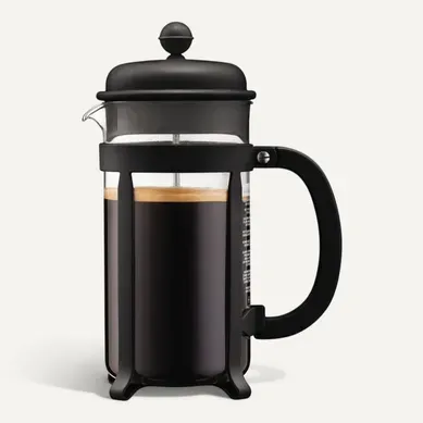 Cafetière à Piston Java 1 L (8 Tasses) - Verre Borosilicate, Cadre Inox, Noir