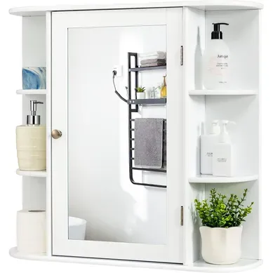 Armoire De Salle De Bain/meuble De Salle De Bain Mural Avec Porte Et Miroir En Mdf, Blanc, 66 X 16, Armoire De Salle De Bain/meuble De Salle De Bain Mural Avec Porte Et Miroir En Mdf, Blanc, 66 X 16,