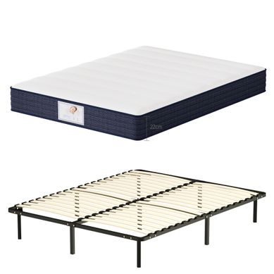 Ensemble Matelas à Ressorts 160x200 cm Epaisseur 22 cm + sommier à Lattes Sur Pieds