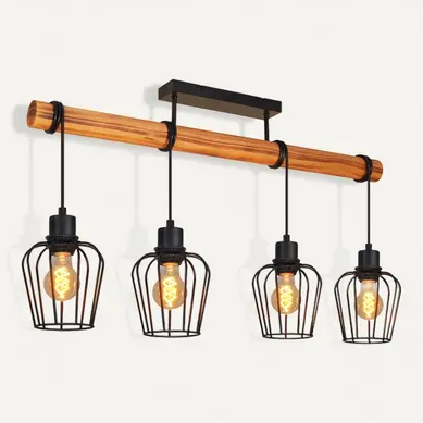 Suspension 4 Lumières Plafonnier Vintage E27 Pour Cuisine  Salle à Manger Ampoules Non Incluses