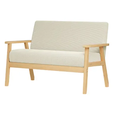 Canapé 2 Places Scandinave En Tissu Lin Beige,structure En Bois,107x60x76 Cm