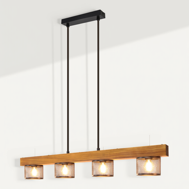 Suspension 4 Lumières Suspension Noire Bois Luminaire Suspendu Pour Salle à Manger（sans Ampoule）