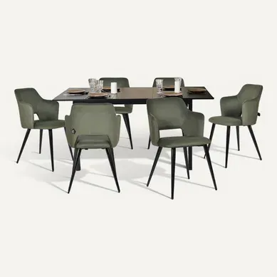 Table Salle à Manger Extensible Avec 6 Chaises Design Ensemble De 7 Meubles, Noir + Vert Table Salle à Manger Extensible Avec 6 Chaises Design Ensemble De 7 Meubles, Noir + Vert