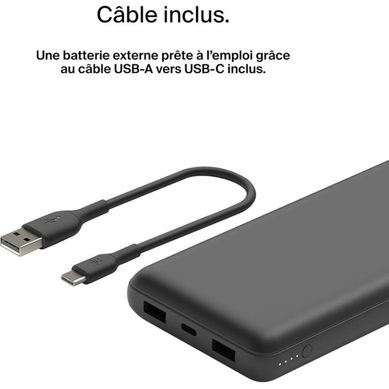 Batterie Externe 20 000 Mah - 3 Ports (usb-c + 2x USB-a), 15 W, Noir