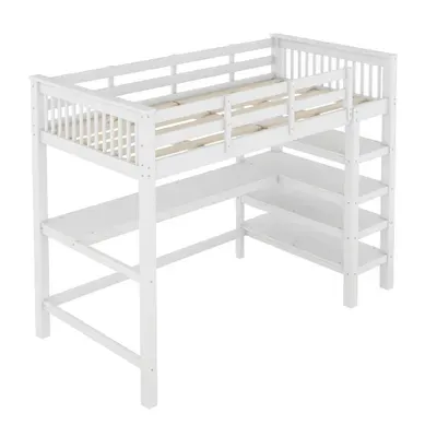 Lit Mezzanine Enfant 90x200 Cm Avec Rangements Et Bureau Sous Le Lit, Sans Matelas, Blanc Lit Mezzanine Enfant 90x200 Cm Avec Rangements Et Bureau Sous Le Lit, Sans Matelas, Blanc
