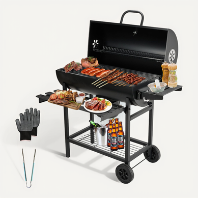 Barbecue Au Charbon De Bois XXL Avec Couvercle, Tiroir à Cendres Barbecue Au Charbon De Bois XXL Avec Couvercle, Tiroir à Cendres