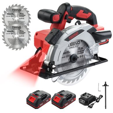 Scie Circulaire Sans Fil Laser 165 Mm, 20 v, 4000 Tr/min, 2 Batteries 2,0 Ah, 2 Lames De Scie