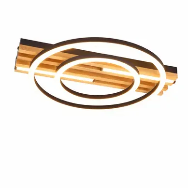 Plafonnier LED Pour Salon 34w 38cm Plafonnier 2 Anneaux Bois Avce  Fonction Mémoire Télécommande