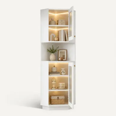 Meuble D’angle Avec LED Et 2 Portes – Rangement 6 Niveaux Meuble D’angle Avec LED Et 2 Portes – Rangement 6 Niveaux