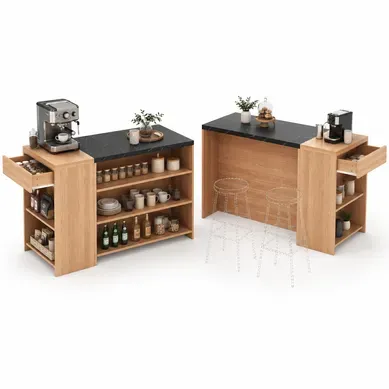 Desserte Îlot Cuisine 140x60x90 Cm Avec Rangement Et Coin Repas 2 Personnes