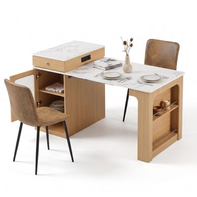 Ensemble Repas 3 Pièces, Table Avec Rangement, Prise Et 2 Chaises Ensemble Repas 3 Pièces, Table Avec Rangement, Prise Et 2 Chaises