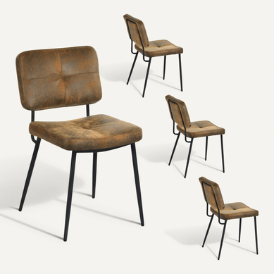 Lot De 4 Chaises De Salle À Manger Vintage Avec Dossier Assise Rembourrée En Suédine, Marron Lot De 4 Chaises De Salle À Manger Vintage Avec Dossier Assise Rembourrée En Suédine, Marron